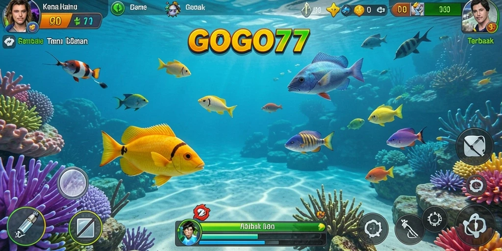 Tampilan gameplay GOGO77 yang seru dan menghibur saat menembak ikan.