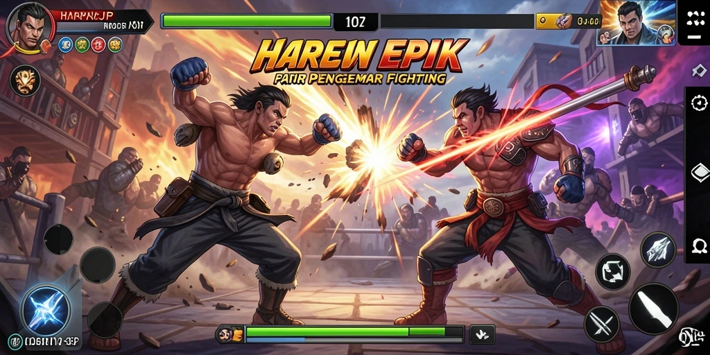 Tangkapan layar gameplay <strong>HARAPJP</strong> menunjukkan pertarungan seru dengan efek visual memukau.