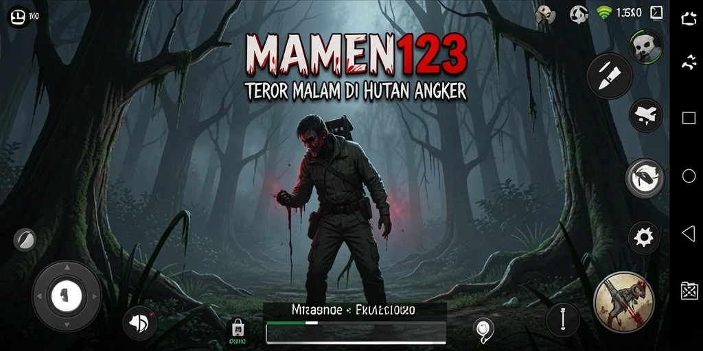 Tampilan gameplay mencekam dengan suasana hutan angker yang menakutkan.