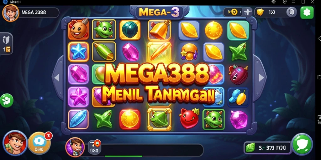 Tampilan gameplay seru MEGA388 dengan permata warna-warni.