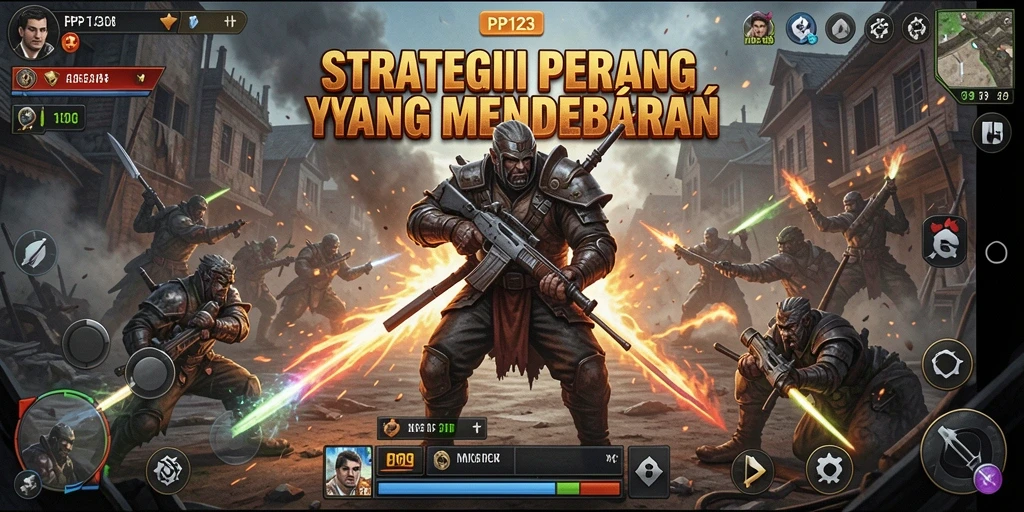 Tampilan gameplay PP123 menampilkan pertempuran strategi yang intens.