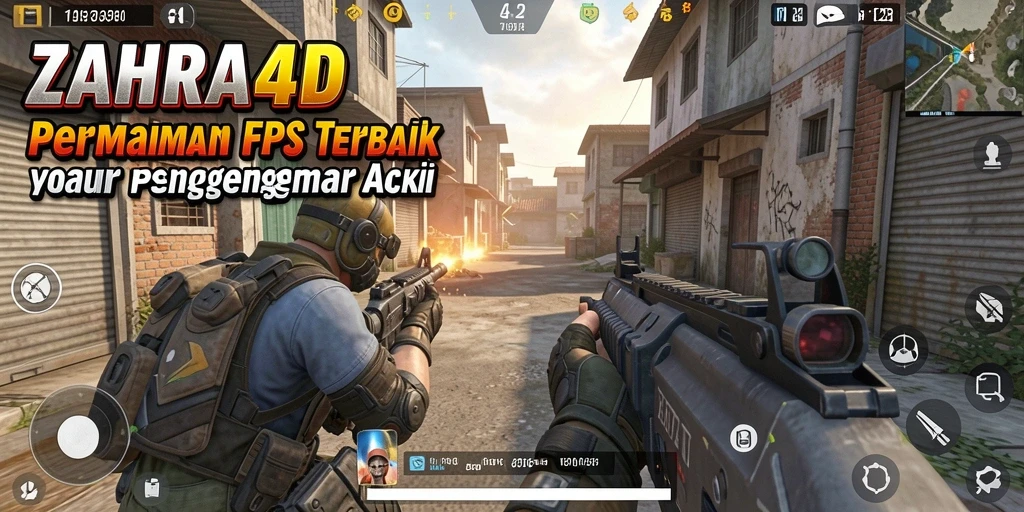 Screenshot ZAHRA4D menampilkan aksi menegangkan dalam pertempuran FPS.